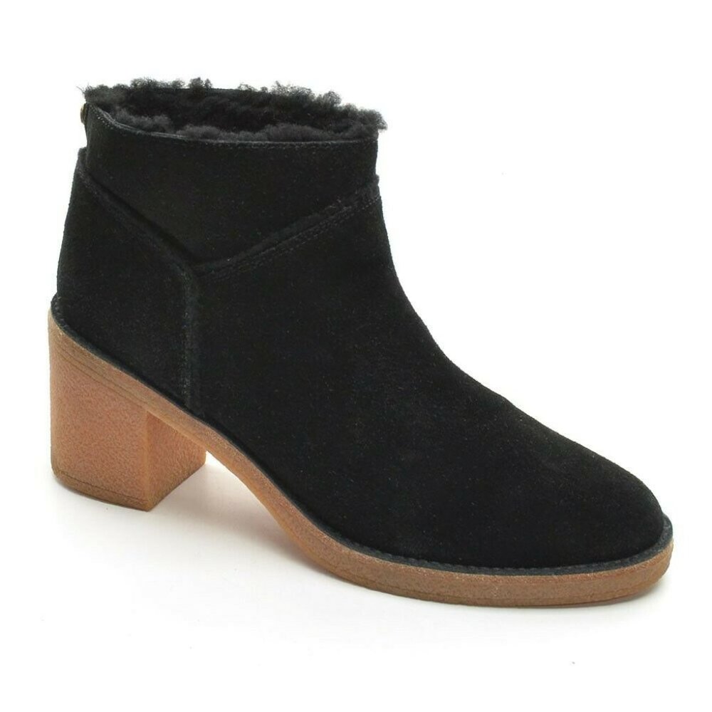 UGG Kasen Black Suede Chunky Heel Booties 9.5 M